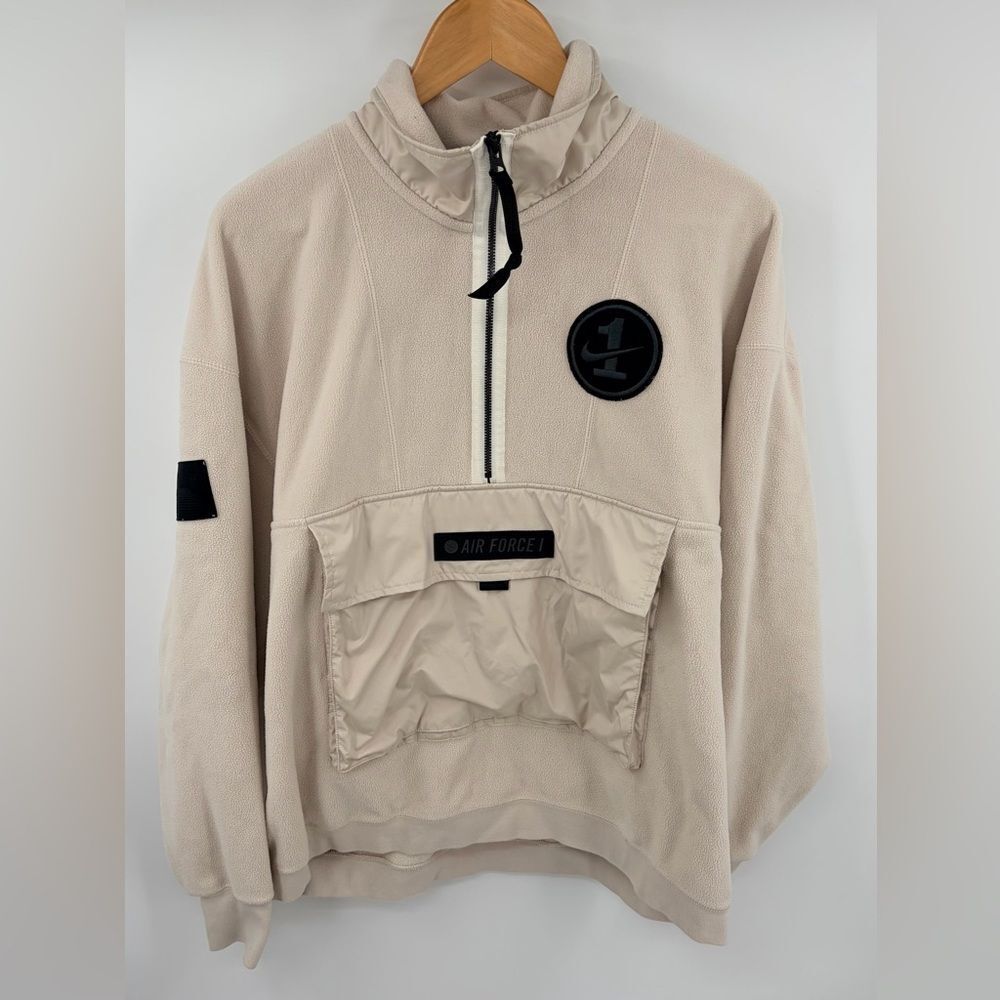 Nike Air Force 1 fleece half zip beige pullover sweatshirt men’s sz M Athleisure